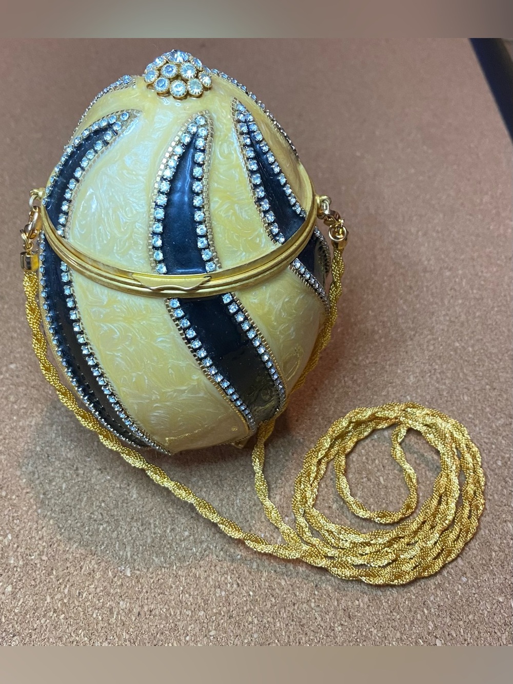 Vivian Alexander Duchess II Minaudiere Egg Purse Black Champagne Swarovski Gold